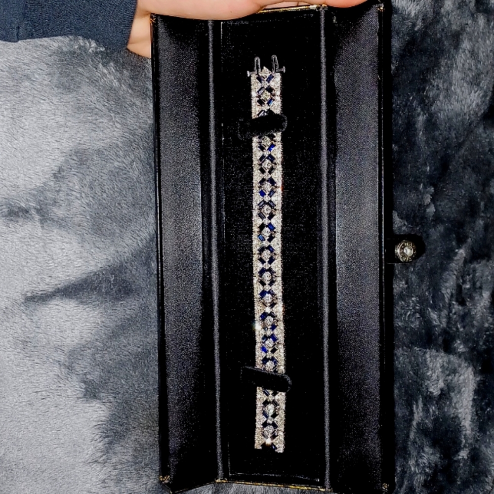 18k Sapphire, Diamond, and White Gold Bracelet